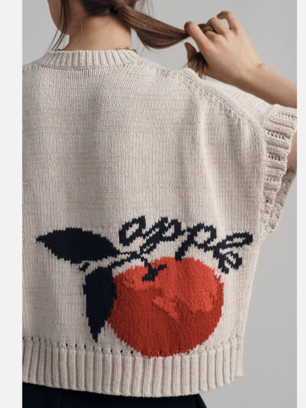 Anthropologie Maeve Short-Sleeve Veggie Motif Graphic Sweater Apples S NWT - Picture 5 of 5